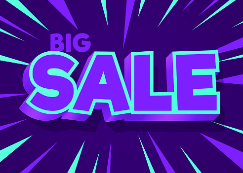 Big sale selling blast lines abstract purple and teal background design.
