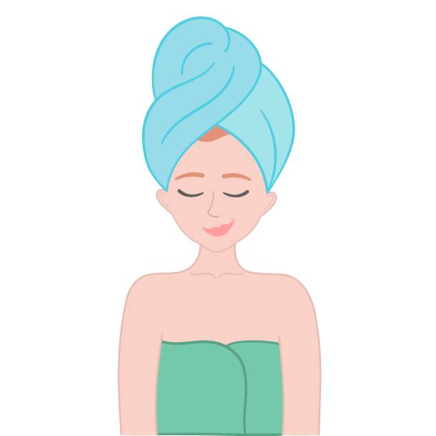женщина после ванны и душа с полотенцем на голове - wrapped in a towel illustrations stock illustrations