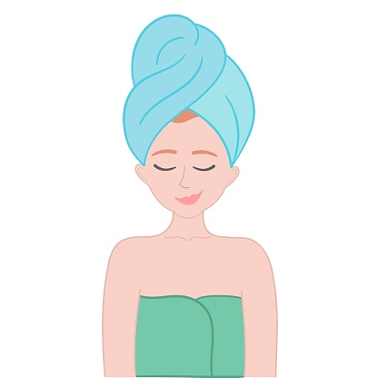 Woman after bath and shower with a towel on my head