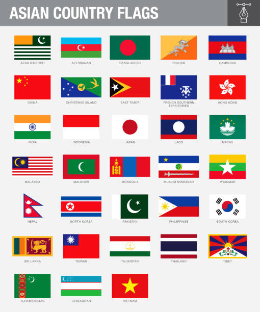 Asian Country Flags vector art illustration
