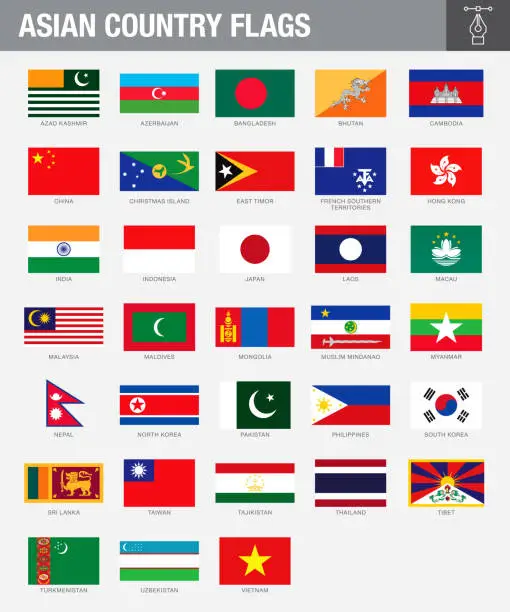 Vector illustration of Asian Country Flags