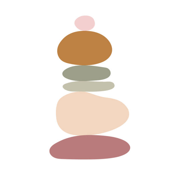 камни дзен простая абстрактная векторная иллюстрация в плоском стиле, релакс, медитация и концепция йоги, бохо цвета каменной пирамиды для  - stone balance pebble stack stock illustrations