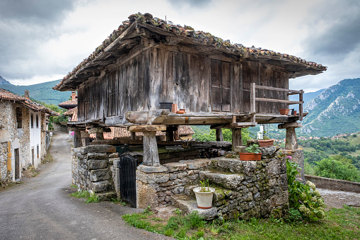 construcción típica de asturias para almacenar la cosecha y los alimentos, horreo, almacenamiento, panera, granero photo