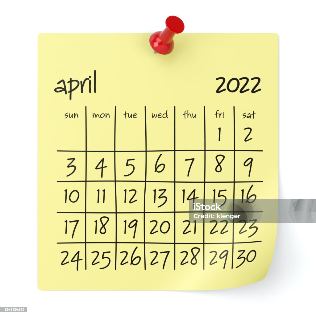 April 2022 Calendar April 2022 Calendar. Isolated on White Background. 3D Illustration Calendar Stock Photo