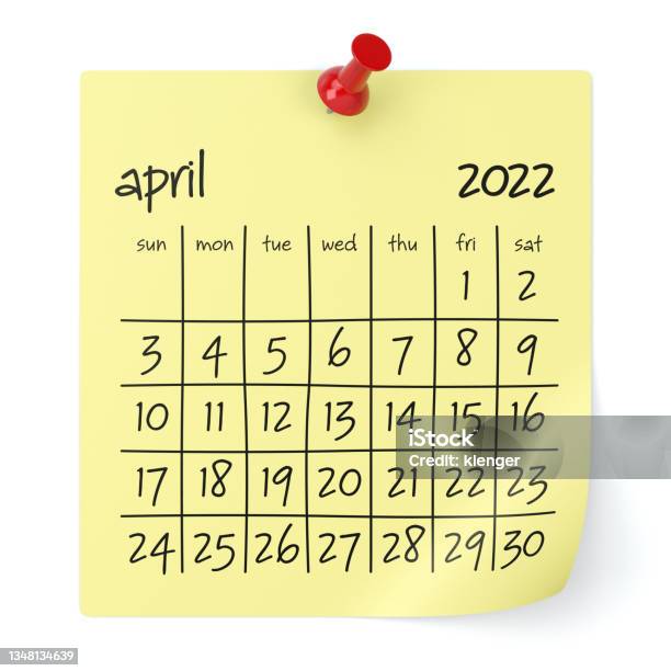 April 2022 Calendar Stock Photo - Download Image Now - Calendar, April, 2022