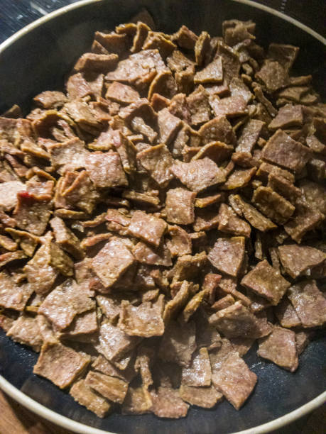 Kebab meat in the pan on frying.