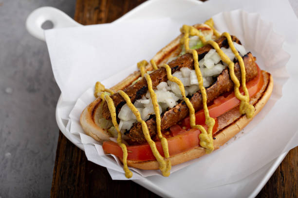 istock Vegan hot dog with meatless sausage 1348136344