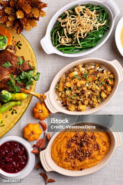 Traditional Thanksgiving Sides Stock Photo - Download Image Now - Thanksgiving - Holiday, Side Dish, Holiday - Event