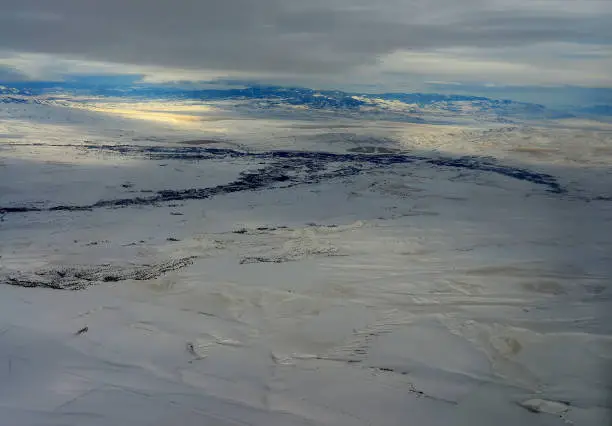 Aerial view Bozeman Montana after a winter snow storm