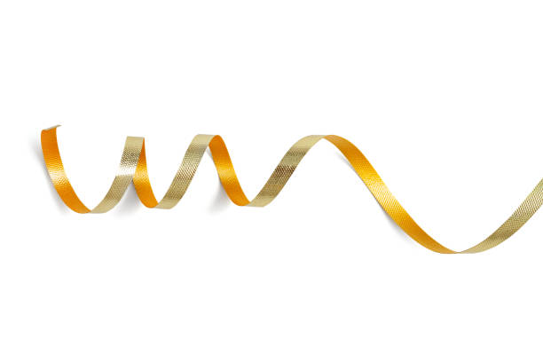 istock Golden shiny ribbon isolated on white 1348143946