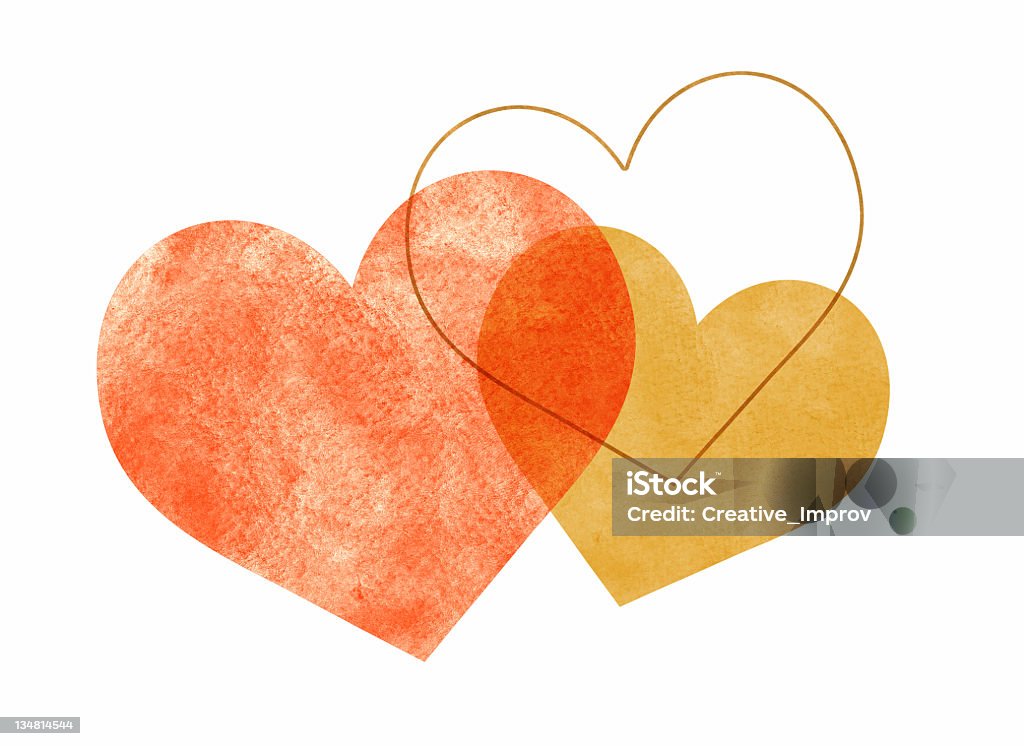 Drei Aquarell überschneidende Herzen - Lizenzfrei Gelber Hintergrund Stock-Illustration