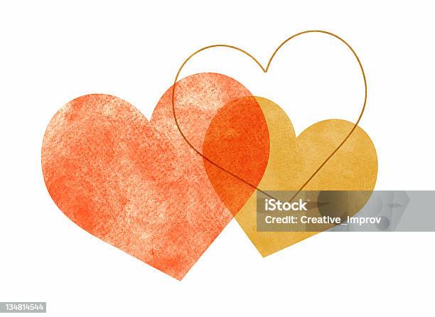 Drei Aquarell Überschneidende Herzen Stock Vektor Art und mehr Bilder von Gelber Hintergrund - Gelber Hintergrund, Herzform, Valentinstag