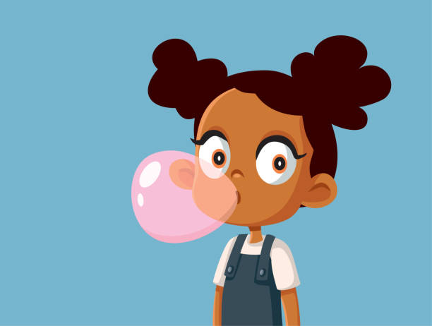 ilustrações de stock, clip art, desenhos animados e ícones de little girl chewing bubble gum vector illustration - chewing gum candy bubble little girls