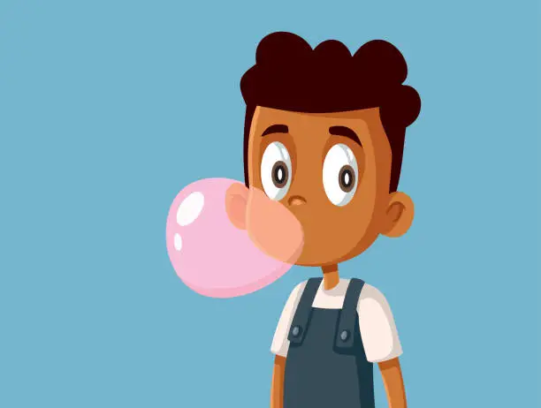 Vector illustration of Cute Boy Chewing Gum Vector Cartoon Illustration