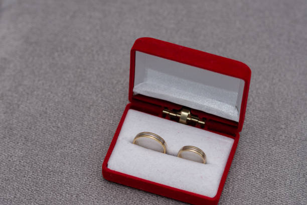 istock gold wedding rings in  a red  box 1348150669
