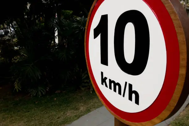 Photo of Traffic signpost. Allowed speed sign, 10km/h