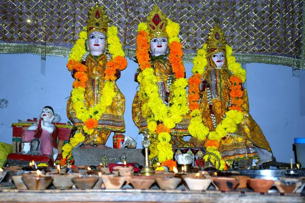 Rama, Lakshman and Sita sitting in the temple