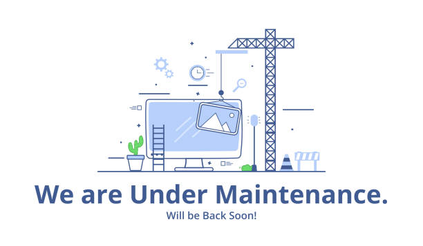 weboldal építés alatt. weboldal építés alatt. weboldal karbantartás alatt. weboldal karbantartás alatt. lapos izometrikus vektor illusztráció banner design elszigetelt fehér háttér. - szerelő témájú stock illusztrációk
