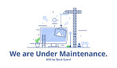 istock Website under construction page. Web Page Under Construction. Website under maintenance page. Web Page Under maintenance. Flat isometric vector illustration banner design isolated on white background. 1348157796