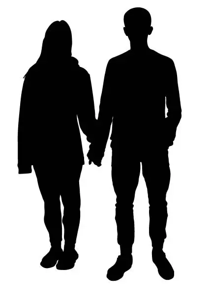 Vector illustration of Silhouettes of a couple of teenagers on a walk