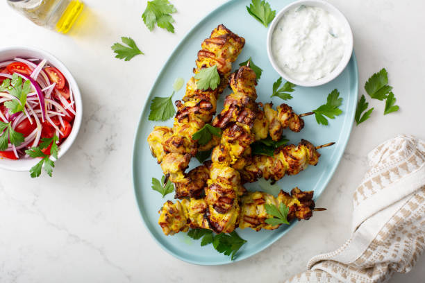 istock Chicken kebab with tzatziki sauce 1348158732