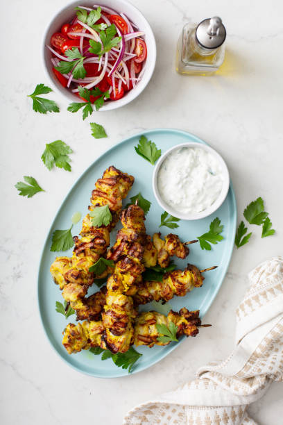 istock Chicken kebab with tzatziki sauce 1348158747