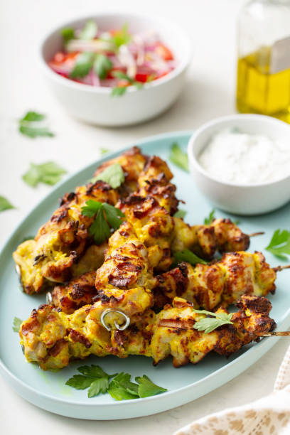 istock Chicken kebab with tzatziki sauce 1348158754