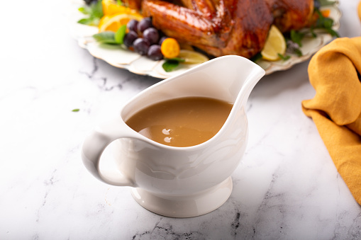 Homemade turkey gravy for Thanksgiving or Christmas dinner