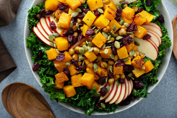 istock Fall salad with kale, roasted squash and apples 1348158826