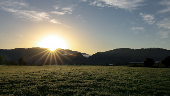 Sun rising over Sumas Prairie in Abbotsford BC