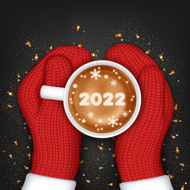 illustrazioni stock, clip art, cartoni animati e icone di tendenza di modello di biglietto di capodanno 2022 - glove winter wool touching