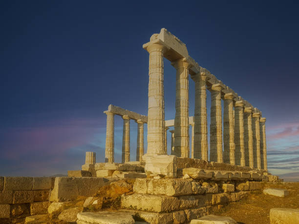 istock Night at the temple of Poseidon in Greece. 1348188747