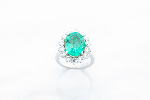 Golden ring with gemstone isolated on white background. with clipping path