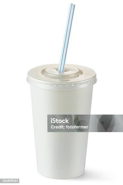 Disposable Cup Of Middle Volume For Beverages With Straw Stock Photo - Download Image Now