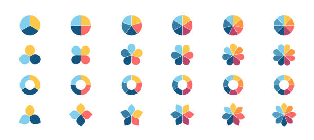 ilustrações, clipart, desenhos animados e ícones de coleção de gráficos de tortas. gráficos de círculos para infográficos, apresentações, visualização de negócios. modelos infográficos vetoriais. - parte de flor