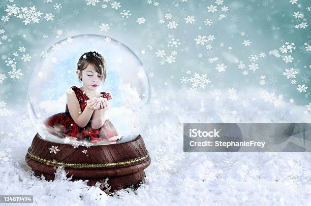 Girl In Snow Globe Stock Photo - Download Image Now - Snow Globe, One Person, People