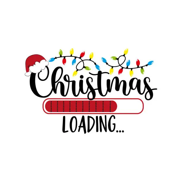 Vector illustration of Christmas loading.. - Progress bar with inscription, and santa hat, christmas lights.