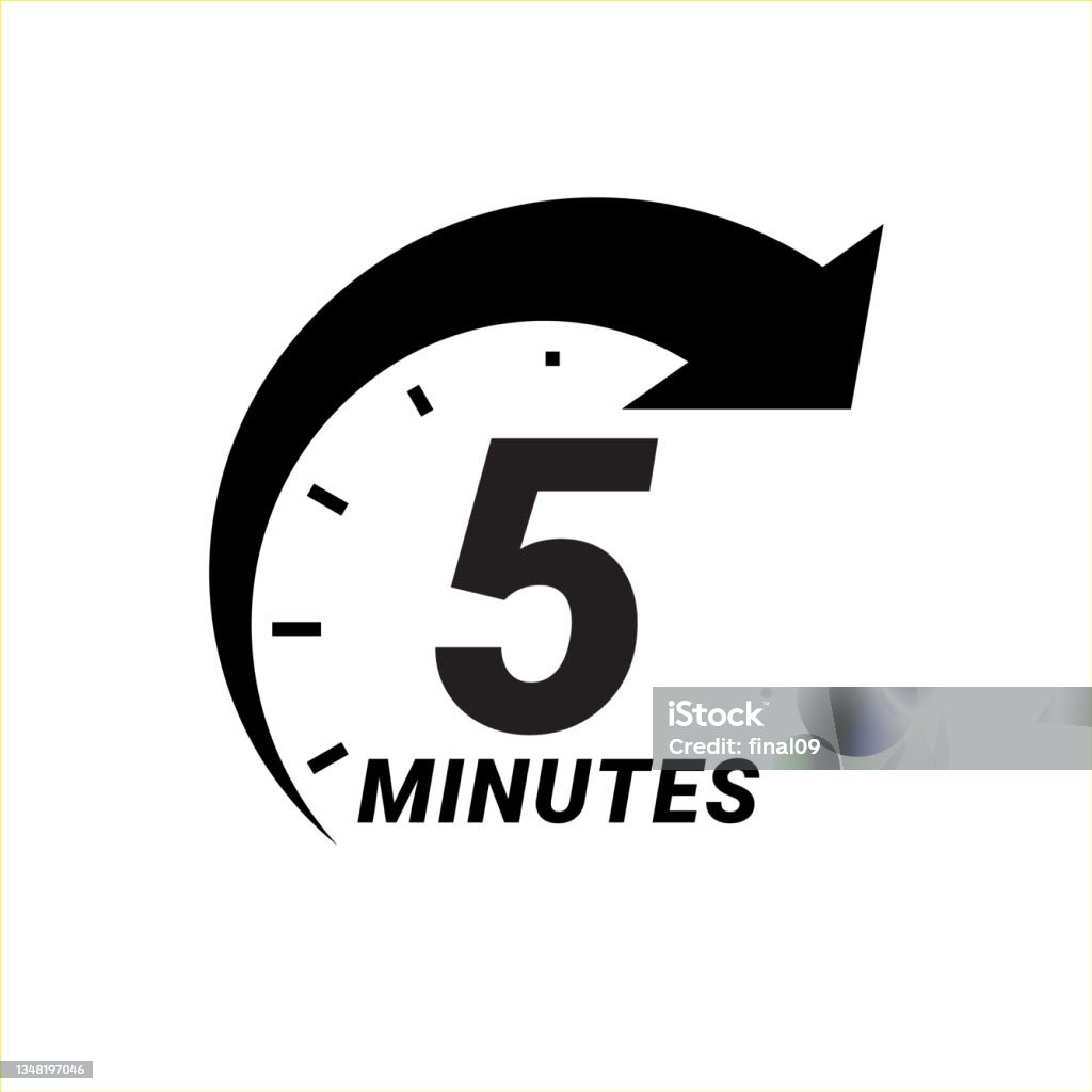 Minute timer icons. sign for five minutes. 5 Minute timer icons. sign for five minutes. The arrow indicates the limited cooking time or deadline for an event or task. Vector illustration Minute Hand stock vector