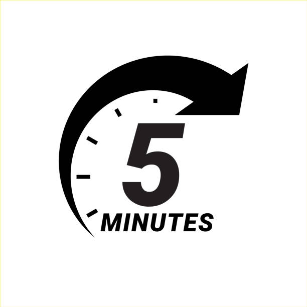 Minute timer icons. sign for five minutes. 5 Minute timer icons. sign for five minutes. The arrow indicates the limited cooking time or deadline for an event or task. Vector illustration minute hand stock illustrations