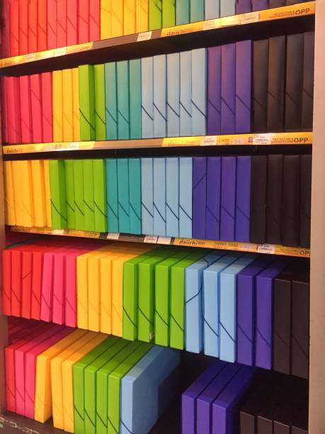istock Files arranged on storage shelves are neatly sorted by type in long cabinets office. 1348197209