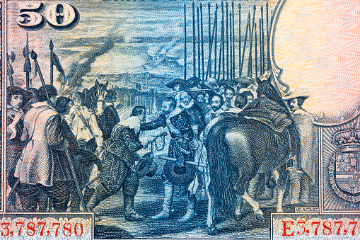 Surrender of Breda - painting by Diego Velazquez from old Spanish money - Pesetas