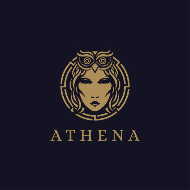 stockillustraties, clipart, cartoons en iconen met head of athena goddess symbol vector illustration on dark background - godin