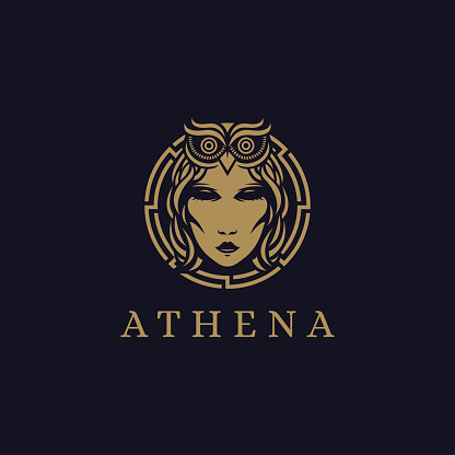 Head of Athena Goddess symbol vector illustration on dark background
