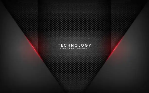 Vector illustration of Abstract 3D black technology background overlap layer on dark space with red light line effect decoration. Modern template element future style for flyer, banner, cover, brochure, or landing page
