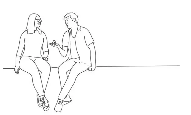 Vector illustration of Woman and man sitting together talking.