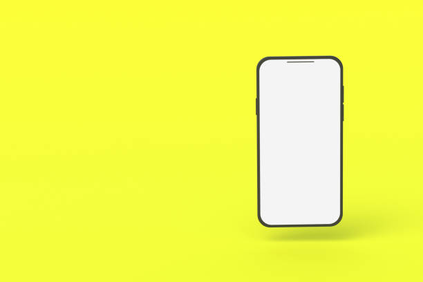 istock One smartphone with isolated white screen on yellow background. Copy space. 3d render 1348205779