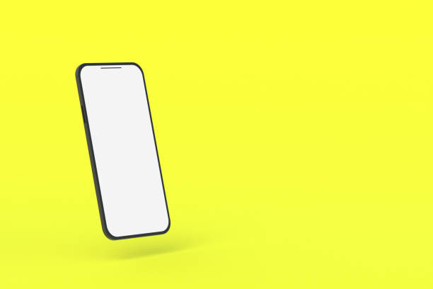 istock One smartphone with isolated white screen on yellow background. Copy space. 3d render 1348205780