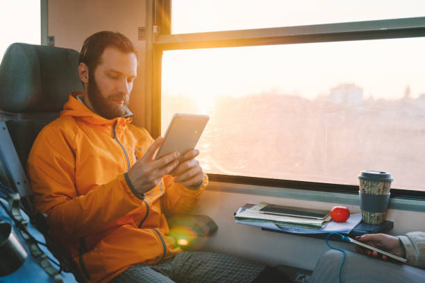 Man travelling in Europe with train