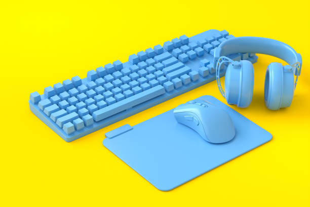 istock Top view of gamer workspace and gear like mouse, keyboard, joystick 1348218327