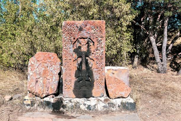 istock Armenia, Lake Sevan, September 2021. Medieval khachkars of various shapes. 1348220338